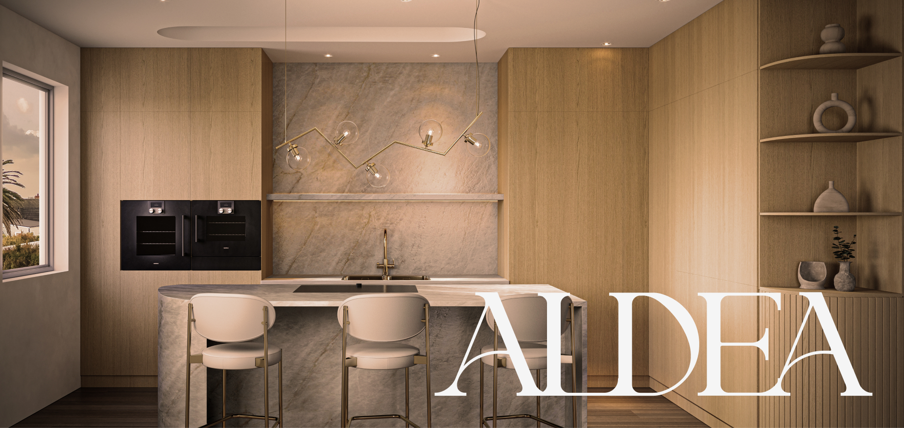 rendering of aldea premium townhouses interior with title overlaid